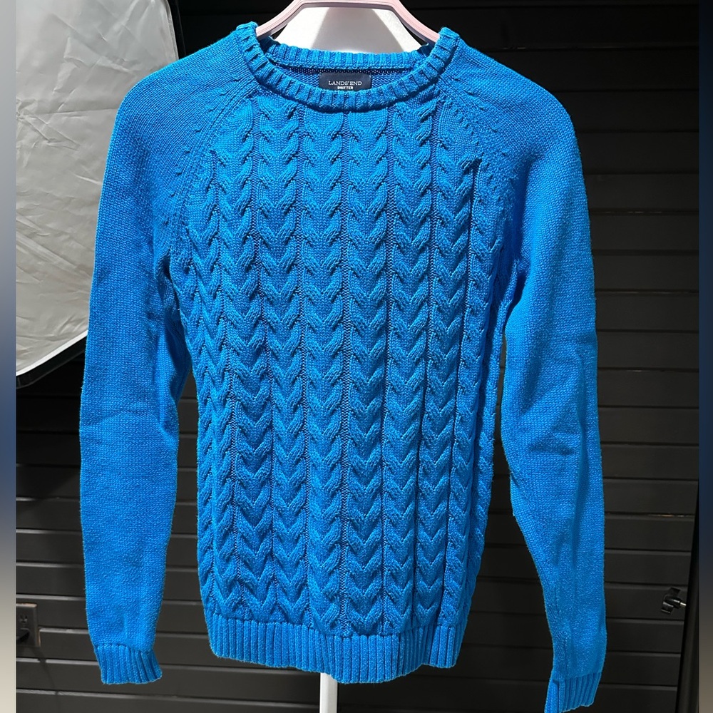 Lands End Blue Cable Knit Sweater size small
